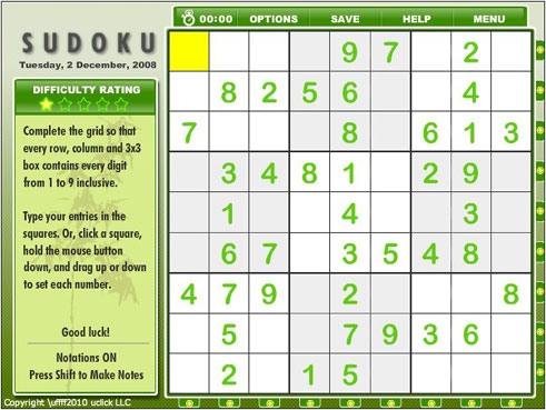 Daily Sudoku Puzzles to print or play online at