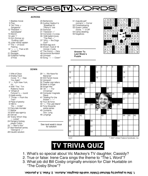 Tv Guide Crossword Puzzles Free Printable Crossword Puzzles