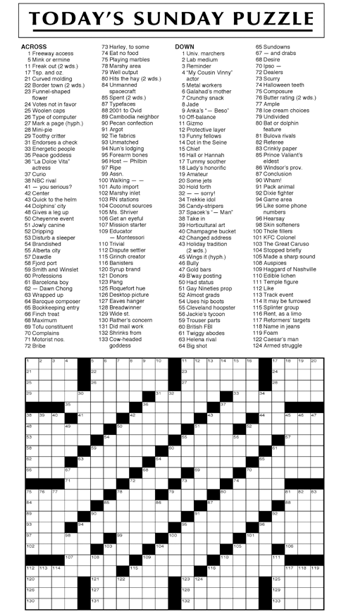 Hei 40  Lister over Printable Universal Crossword Puzzle Today: Jun 09