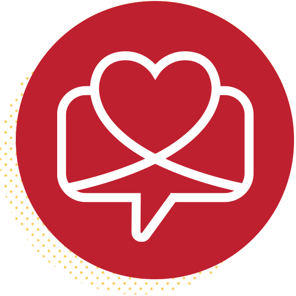 Iconic heart and speech bubble graphic representing advice and relationship discussions on the 